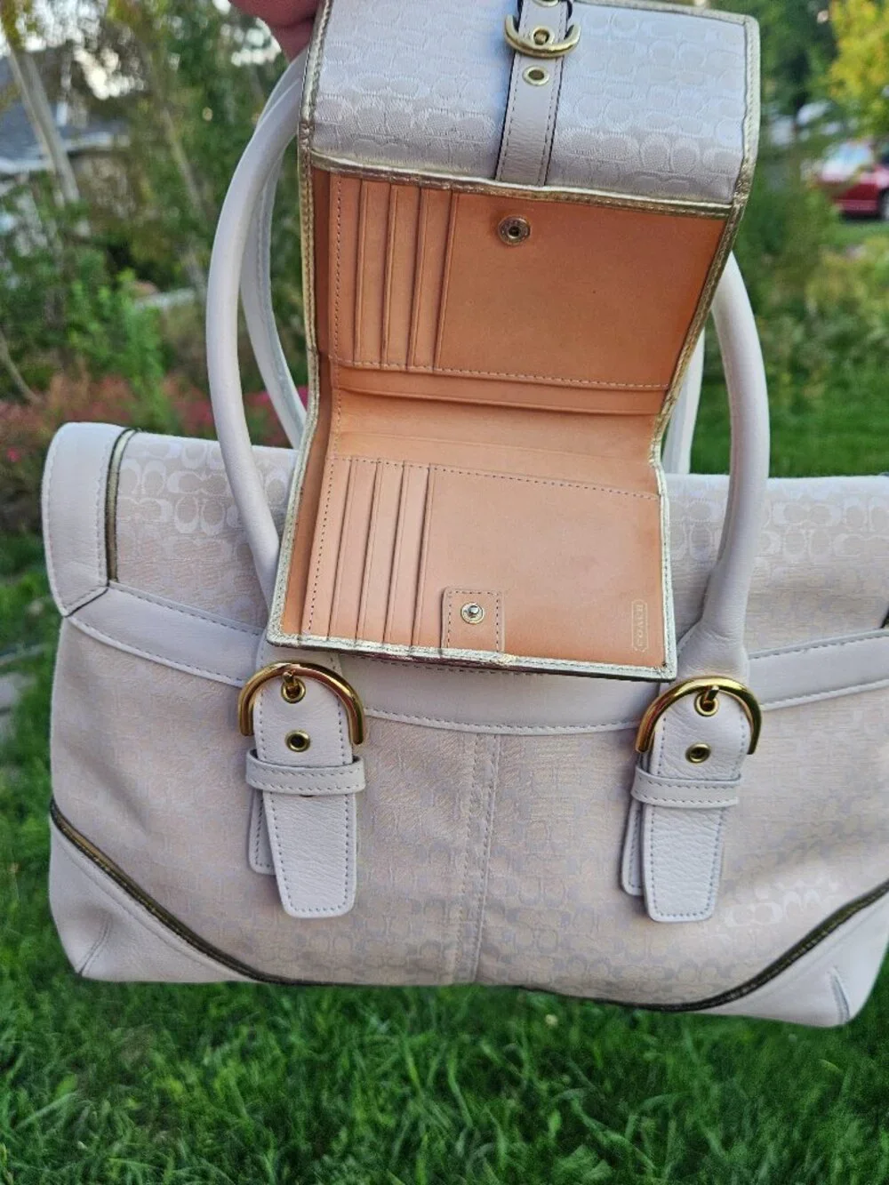 Vintage Coach Y2K Soho Buckle Cream Leather Buckle Satchel Shoulder Bag & Wallet